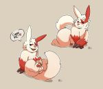  &lt;3 all_fours anthro balls blush bodily_fluids claws dialogue genital_fluids genitals herpestid looking_at_viewer male mammal mongoose nintendo pawpads penis pok&eacute;mon pok&eacute;mon_(species) precum raburigaron sitting video_games zangoose 