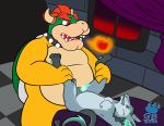  2020 absurd_res anthro balls bed bowser bunnybara duo furniture genitals hi_res humanoid_hands koopa male male/male mario_bros nintendo overweight overweight_male penis scalie sex video_games 