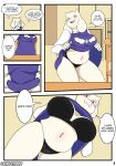  anthro big_breasts blush boss_monster bovid bra breasts caprine chair clothed clothing english_text female fur furniture hi_res horn laundrymom looking_at_viewer mammal mature_female panties red_eyes sitting smile solo standing text thick_thighs toriel undertale underwear undressing video_games white_body white_fur wide_hips 