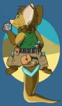  anthro blue_eyes bottomwear brown_body brown_fur brown_wolf_koji chuki clothed clothing compass concerned digital_media_(artwork) dune_(brown_wolf_koji) ear_piercing explorer fingers fur hair invalid_tag long_tail male mammal mouse murid murine piercing rodent simple_background solo tools topwear tuft 