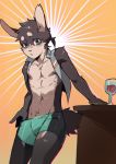  abstract_background alcohol anthro athletic athletic_male beverage bottomwear bulge chest_tuft clothed clothing countershading fur furniture glistening glistening_bottomwear glistening_clothing grey_body grey_fur hair head_tuft kemono lagomorph leporid looking_at_viewer male mammal mawarisaka3 mawarisaka_(character) midriff multicolored_body multicolored_fur navel nipples open_shirt pecs pinup ponytail portrait pose rabbit shirt short_ponytail shoulder_tuft skimpy slim soft_abs solo standing swimming_trunks swimwear table tan_body tan_countershading tan_fur teal_eyes three-quarter_portrait tight_clothing topwear tuft two_tone_body two_tone_fur wine wine_glass 