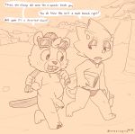  2020 animal_crossing anthro balls beach beaver belly c.j._(animal_crossing) chibi clothing detailed_background duo english_text flick_(animal_crossing) foreskin genitals hat headgear headwear hi_res humanoid_genitalia humanoid_hands humanoid_penis lizard male mammal nintendo outside penis reptile rodent scalie seaside slightly_chubby speedo swimwear text towel unboxyguy video_games 