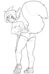  anthro bottomwear breasts butt clothed clothing daigaijin female footwear fur hair looking_back mammal one_eye_closed open_mouth rodent sciurid shirt shoes shorts solo tank_top topwear tree_squirrel wink 