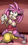  amy_rose anthro bodily_fluids breasts clothing eulipotyphlan female footwear genital_fluids genitals gloves hammer handwear hedgehog mammal nipples pussy pussy_juice sex_toy shawnguku solo sonic_the_hedgehog_(series) text tools url vibrating vibrator video_games 