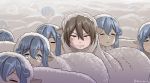  6+girls :&lt; animal_ears ashigara_(kantai_collection) blue_hair bokukawauso brown_hair fang gotland_(kantai_collection) kantai_collection misumi_(niku-kyu) multiple_girls multiple_persona o_o sheep sheep_ears sheepskins signature smirk twitter_username when_you_see_it 