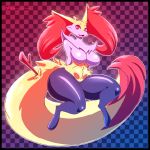  anthro big_breasts braixen breasts canid canine female fur gf inner_ear_fluff looking_at_viewer mammal nintendo nude open_mouth pok&eacute;mon pok&eacute;mon_(species) red_eyes simple_background solo thick_thighs tongue tuft video_games white_body white_fur wide_hips yellow_body yellow_fur 