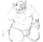  asian_clothing belly blush bulge canid canine canis clothing covering_face domestic_dog east_asian_clothing exe_exem fundoshi grin japanese_clothing male mammal moritaka musclegut scar sketchy slightly_chubby smile tokyo_afterschool_summoners underwear video_games 
