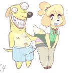  almost_naked_animals animal_crossing anthro breasts canid canine canis clothed clothing domestic_dog duo erection female howie isabelle_(animal_crossing) male male/female mammal nightmare_fuel nintendo nipples solanacia video_games 