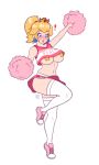  absurdres breasts cheerleader crop_top crown earrings highres jewelry large_breasts mario_(series) pasties pom_poms princess_peach rizdraws shoes thighhighs underboob 