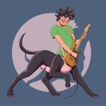  black_nipples blush canid canid_taur canine canine_taur canis dog_taur domestic_dog dotoro_(artist) flat_chested guitar gynomorph intersex mammal mammal_taur musical_instrument nipples plucked_string_instrument solo string_instrument taur teats 