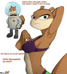  anthro bra breasts brown_body brown_fur buckteeth clothed clothing dialogue english_text female fur hand_behind_head looking_at_viewer mammal nickelodeon normitity rodent sandy_cheeks sciurid simple_background smile solo spongebob_squarepants teeth text tree_squirrel underwear white_background 