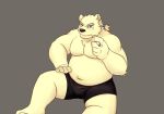  3000vnd anthro asian_clothing belly bottomwear clothing east_asian_clothing eyewear fundoshi glasses humanoid_hands japanese_clothing leib_(tas) male mammal overweight overweight_male polar_bear simple_background sitting solo tokyo_afterschool_summoners underwear ursid ursine video_games 