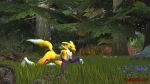  3d_(artwork) anthro digimon digimon_(species) digital_media_(artwork) female forest garry&#039;s_mod lordzbacon renamon tongue tongue_out tree 