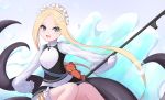  1girl abigail_williams_(fate/grand_order) absurdres alternate_costume bangs blonde_hair blue_eyes bow breasts commentary_request eyebrows_visible_through_hair fate/grand_order fate_(series) highres holding holding_key ichikawayan long_hair looking_at_viewer orange_bow parted_bangs sleeves_past_fingers sleeves_past_wrists small_breasts solo stuffed_animal stuffed_toy teddy_bear tentacles 