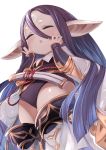  absurdly_long_hair black_hair cloud feff672166 granblue_fantasy hands_on_own_cheeks hands_on_own_face harvin highres long_hair open_mouth pointy_ears rei_(granblue_fantasy) shiny shiny_skin sidelocks thighs very_long_hair 