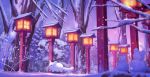  chinchilla_(animal) highres lantern night no_humans original outdoors pippi_(pixiv_1922055) snow snowing snowman tree winter wooden_lantern 