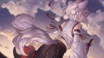  animal_ears clouds inubashiri_momiji iwbitu japanese_clothes short_hair sky sunset tail touhou watermark white_hair wolfgirl 