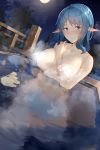  bathing breast_hold naked onsen pallad pointy_ears wet 