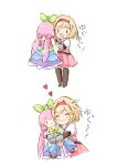  1girl :d ^_^ blonde_hair blush boots brown_footwear brown_legwear character_doll closed_eyes closed_mouth commentary_request djeeta_(granblue_fantasy) flower gauntlets granblue_fantasy green_ribbon hair_flower hair_ornament hair_ribbon hairband heart long_hair low_twintails object_hug open_mouth pink_flower pink_hair pink_skirt pleated_skirt puffy_short_sleeves puffy_sleeves red_hairband ribbon shirt short_hair short_sleeves simple_background skirt smile thigh_boots thighhighs twintails v-shaped_eyebrows very_long_hair wataame27 white_background white_shirt yggdrasil_(granblue_fantasy) |_| 