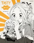  2girls 3boys animal_ears armor blush braid cat_ears cat_tail cheese chilchuck dungeon_meshi dwarf eating elf english_text food french_braid holding holding_food horns inktober izutsumi laios_thorden long_hair long_sleeves marcille meat multiple_boys multiple_girls pointy_ears sandwich senshi_(dungeon_meshi) short_hair size_difference tail twin_braids upper_body vinhnyu zzz 