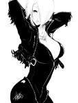  angel_(kof) arms_behind_head bodysuit breasts cleavage falcoon jacket jewelry large_breasts necklace one_eye_covered short_hair the_king_of_fighters white_hair zipper 