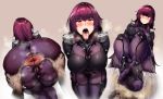  anus ass blush bodysuit fate/grand_order fate_(series) hero_neisan pubic_hair purple_hair pussy red_eyes scathach_(fate/grand_order) skintight torn_clothes 