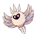  1other chibi commentary crown flying hollow_knight lowres no_humans radiance_(hollow_knight) simple_background solo sparkle ugly_cat white_background wings 