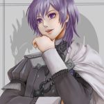  1boy cape epaulettes fire_emblem fire_emblem:_three_houses garreg_mach_monastery_uniform grey_background hi7of3he6 highres long_hair open_mouth purple_eyes purple_hair solo teeth yuri_(fire_emblem) 