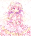  1girl :d animal_ears bangs bare_shoulders bear_ears blonde_hair blush bow breasts commentary_request detached_sleeves dress eyebrows_visible_through_hair frilled_dress frills gradient_hair hair_between_eyes hair_bow long_hair long_sleeves multicolored_hair open_mouth original petals pink_bow pink_dress pink_hair pink_sleeves red_eyes shikito sleeveless sleeveless_dress small_breasts smile solo two_side_up very_long_hair yellow_bow 