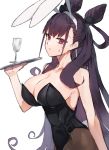  1girl animal_ears bangs black_legwear breasts bunny_ears bunnysuit cleavage collarbone commentary_request eyebrows_visible_through_hair fake_animal_ears fate/grand_order fate_(series) hair_ornament kasuka_(kusuki) large_breasts long_hair looking_at_viewer murasaki_shikibu_(fate) pantyhose red_eyes simple_background solo very_long_hair white_background 