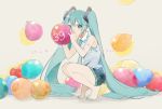  aqua_eyes aqua_hair barefoot blush hatsune_miku long_hair omutatsu skirt tie twintails vocaloid 