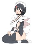 1girl :d black_eyes black_hair black_legwear breasts cleavage eyebrows_visible_through_hair from_side full_body hair_ornament hairclip highres iroha_(samurai_spirits) large_breasts long_sleeves looking_at_viewer maid_headdress open_mouth samurai_spirits seiza sideboob simple_background sitting smile solo sumiyao_(amam) thighhighs toeless_legwear white_background wide_sleeves 