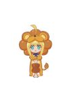  1girl :&lt; ahoge animal_costume aqua_eyes artoria_pendragon_(all) blonde_hair boned_meat chibi fate/tiger_colosseum fate/unlimited_codes fate_(series) food green_eyes lion_costume meat miwa_shirou planted_weapon saber_lion solo standing weapon 