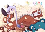  ass barefoot bra new_game! panties purple_eyes purple_hair ryuuno6 suzukaze_aoba teddy_bear twintails underwear 