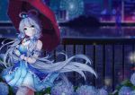  flowers luo_tianyi rain umbrella vocaloid water yuri_to_hizakura 