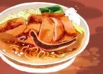  1other artist_name bear bowl chai commentary_request eating food heart highres no_humans noodles original plate pork ramen sitting_on_food soup 