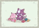  border character_doll clefairy full_body gen_1_pokemon gen_5_pokemon gen_8_pokemon grey_border munna pokemon shiwo_(siwosi) simple_background sitting sitting_on_ground toxel white_background 