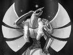  claws closed_eyes commentary creature english_commentary gen_4_pokemon greyscale highres legendary_pokemon monochrome no_humans palkia pokemon pokemon_(creature) pose solo tapwing wings 