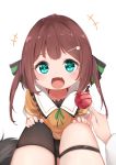  +++ 2girls :d absurdres aqua_eyes black_legwear blush brown_hair candy eyebrows_visible_through_hair fang food fox_tail hair_ornament hairclip hands_on_another&#039;s_knees head_tilt highres hololive lollipop multiple_girls natsuiro_matsuri open_mouth pov shirakami_fubuki single_thighhigh skin_fang smile symbol_commentary tail thigh_strap thighhighs to_naive virtual_youtuber white_background younger 