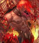  1boy ashwatthama_(fate/grand_order) dark_skin dark_skinned_male egawa_akira fate/grand_order fate_(series) forehead_jewel gauntlets male_focus muscle red_hair shirtless solo wheel yellow_eyes 