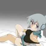  1girl bed bottle commentary_request flamper furniture gobanme_no_mayoi_neko highres ishuzoku_reviewers midriff patchwork_skin perfume_bottle ponytail scarf short_hair silver_eyes silver_hair skirt solo undead zombie 