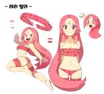  /\/\/\ 1girl absurdres bandeau bikini breasts character_sheet facial_mark fang forehead_mark galaxy! highres large_breasts long_hair looking_at_viewer open_mouth pink_eyes pink_hair rera-terra rtari simple_background smile solo strapless strapless_bikini surprised swimsuit tubetop very_long_hair white_background 