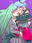  1boy 1girl ahegao ansatsu_kyoushitsu blue_eyes blue_hair blush couple crossdressing cum green_hair grey_skirt hetero highres kayano_kaede looking_at_viewer otoko_no_ko penis pink_skirt purple_background saliva school_uniform sex shiota_nagisa skirt tears tentacle_sex tentacles tentacles_under_clothes tentacles_with_male tongue tongue_out uichi-chi yandere yellow_eyes 