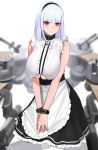  1girl azur_lane bangs bare_shoulders blue_hair blunt_bangs blush bracelet breasts dido_(azur_lane) dress frills hairband highres jewelry large_breasts long_hair looking_at_viewer purple_eyes senju_(snz0) sleeveless solo 