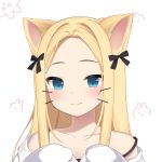  1girl abigail_williams_(fate/grand_order) animal_ears artist_request bangs bare_shoulders black_ribbon blonde_hair blue_eyes cat_ears collarbone face fate_(series) hair_ribbon long_hair looking_at_viewer parted_bangs ribbon sleeves_past_fingers sleeves_past_wrists smile solo whiskers 