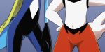  blue_background blue_skin bulge bunny bunny_tail cinderace flat_chest frog furry hand_on_hip inteleon koke_ojisan legs pants pokemon pokemon_(game) pokemon_swsh stomach tail thighs 