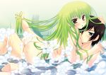  1girl :o araiguma arched_back ass bangs bath bathing bent_over black_hair blush body_soaping breast_press breasts bubble_bath c.c. code_geass couple from_side frottage frown girl_on_top green_hair hair_over_one_eye hand_in_another's_hair hand_on_another's_shoulder hetero hug indoors knee_up lelouch_lamperouge long_hair looking_back medium_breasts mixed_bathing nipples nude puffy_nipples purple_eyes reclining shadow soap_bubbles straddling thigh_straddling torso_grab very_long_hair water wet yellow_eyes 