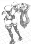  ahoge ass back boots breasts greyscale highres large_breasts legs maria_(witchblade) monochrome smile solo thigh_boots thighhighs twintails type_90 undressing witchblade 