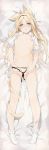  1girl animal_ears bangs black_ribbon blonde_hair blue_eyes breasts cat_ears cat_tail collarbone commentary_request eyebrows_visible_through_hair hair_ornament highres holding holding_ribbon long_hair looking_at_viewer lying navel nipples on_back open_clothes open_mouth open_shirt original panties panties_around_one_leg ribbon shirt small_breasts solo tail tatami_to_hinoki underwear white_panties white_shirt 