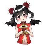  1girl antenna_hair bee_sang_(ms0603749) black_hair china_dress chinese_clothes commentary_request corona-chan coronavirus double_bun dress original personification wings 